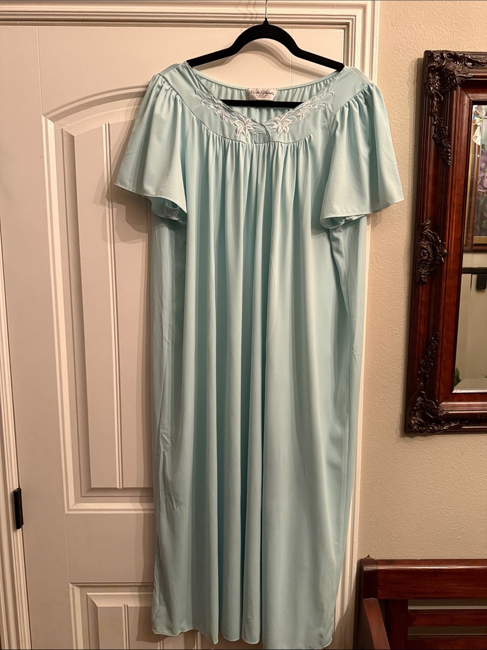 Miss Elaine Light Blue Embroidered Yoke Nightgown